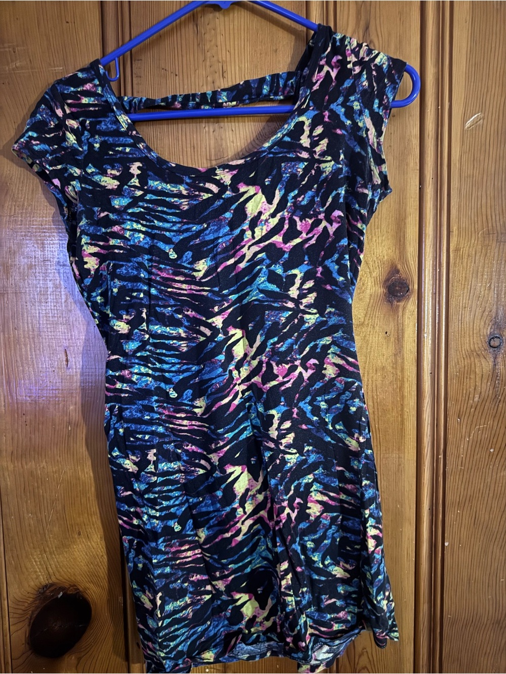 Charlotte Russe shirt with Black,Blue, Pink & Yellow Abstract Print